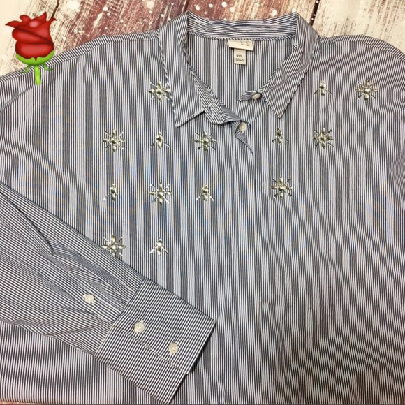 A New Day Striped Rhinestone Button Down Top - Picture 1 of 8